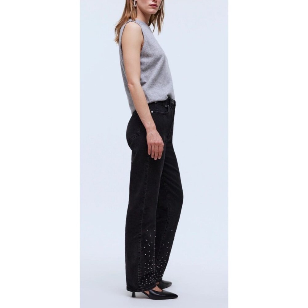 Madewell 90s Straight Jean Size 26 Black Bejeweled High Rise Rhinestone NEW Y1